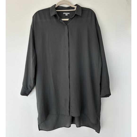 EUC COS Long Oversized Shirt Tunic Charcoal Gray Size 2 Minimalist High-Low Top - Picture 16 of 16